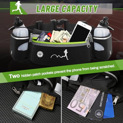 Hydration Running Belt with Water Bottles(2 x 300ML), Luckit Nylon Webbing Running Waist Bag Reflective Bum Bag Adjustable Sports Waist Pouch for Marathon Running Hiking Camping Jogging (Green) - color: Green