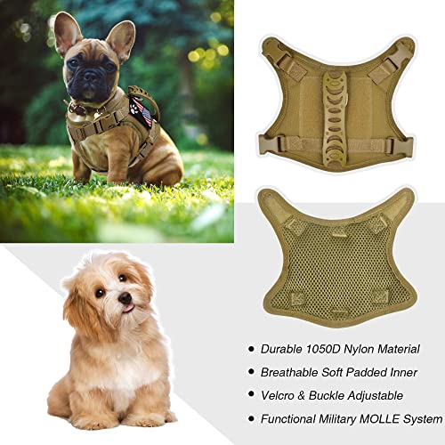 Tactical Dog Harness Tactical with Rubber Handle K9 Military Adjustable Puppy Pet Vest Harness for Outdoor Training XS (Brown Harness) - color: Brown harness