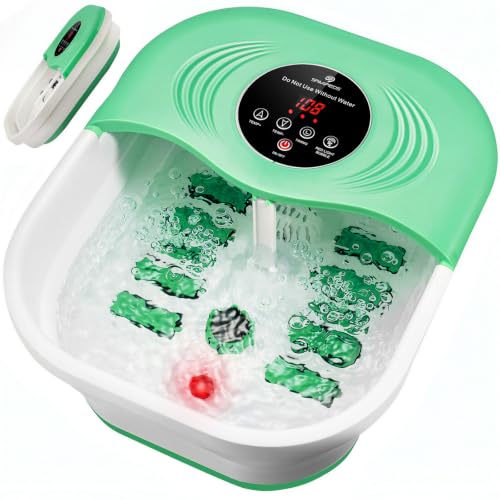 SPA4PIEDS Collapsible Heated Foot Spa Bath with Bubble, Foot Soaking Tub Featuring 8 Shiatsu Rollers, Pumice Stone and Built-in Timer for Mom, Dad and Foot Relaxation (Light Green) - color: Light Green