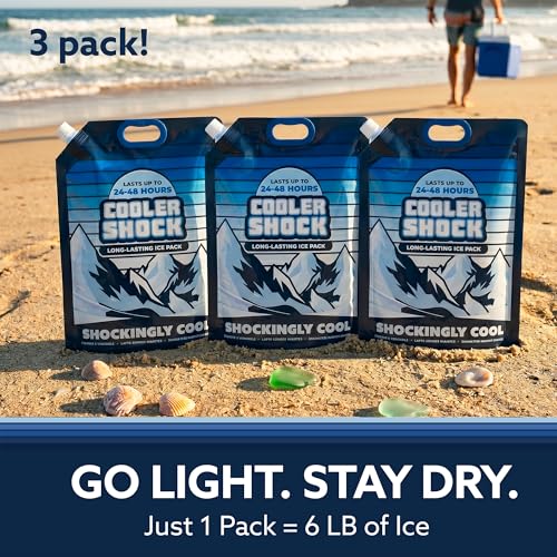Cooler Shock Reusable Ice Packs for Cooler - Long Lasting Cold Freezer Packs for Coolers and Lunch Boxes - Cooler Ice Packs for Camping Gear, Fishing, Road Trips, Beach Must Haves - style: Large - With Handle - 3pk