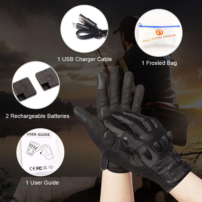 Rechargeable 4 LED Flashlight Full Finger Cycling Gloves for Men,Size XL - color: Black, size: Xlarge