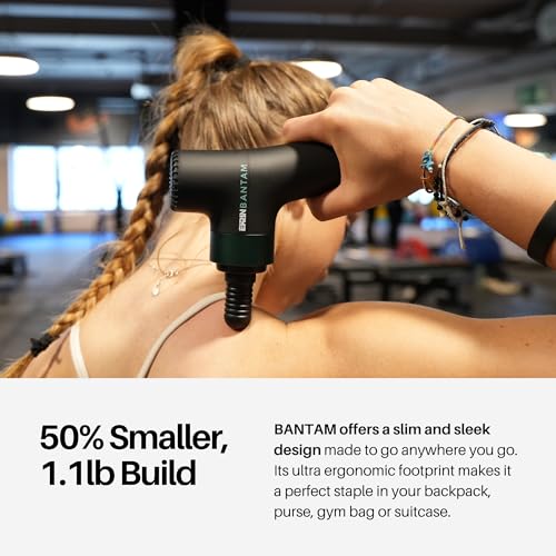 Ekrin Athletics Bantam Mini Massage Gun - Compact Deep Tissue Muscle Massager with Adjustable Speeds & 4 Attachments - Long Battery Life, Lightweight, Travel Friendly