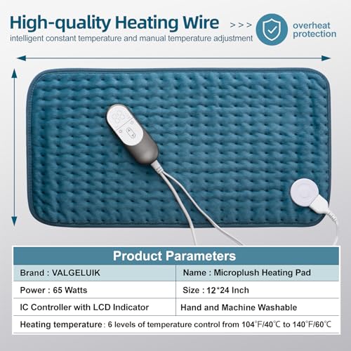 VALGELUIK Heating Pad for Back Pain Relief, 12"x24" Electric Heat Pad Gifts - color: Legion Blue, size: 12 Inch x 24 Inch