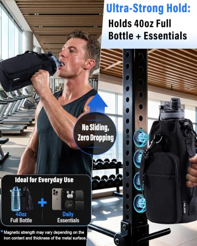 Magnetic Gym Bag Water Bottle Carrier Holder, Insulated Crossbody Purse - color: Black