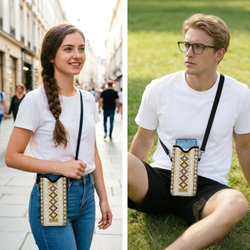 GLOBLELAND Pattern Cell Phone Sleeve Pouch Case Bag with Crossbody Strap Neck Lanyard for Women Men - color: Ethnic Pattern