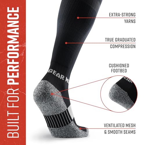MudGear Graduated Compression Socks, Durable, Sweat-Resistant OCR Performance Socks with Cushioned Footbed, Made in USA - color: Black/Gray, size: Large