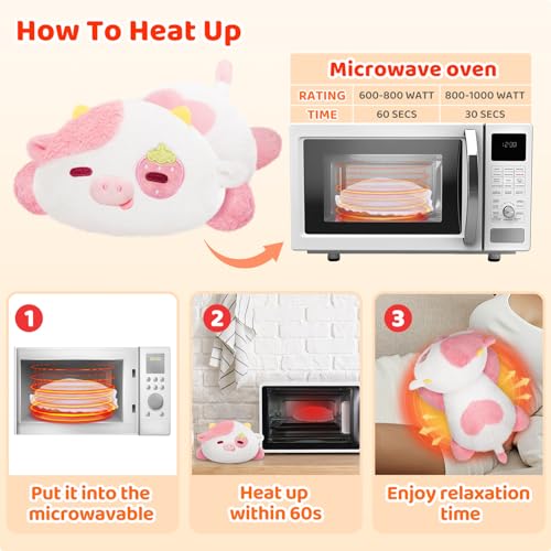 Mewaii Microwavable Stuffed Animal Strawberry Cow Plush, for Cramps, 10in - style: Strawberry Cow