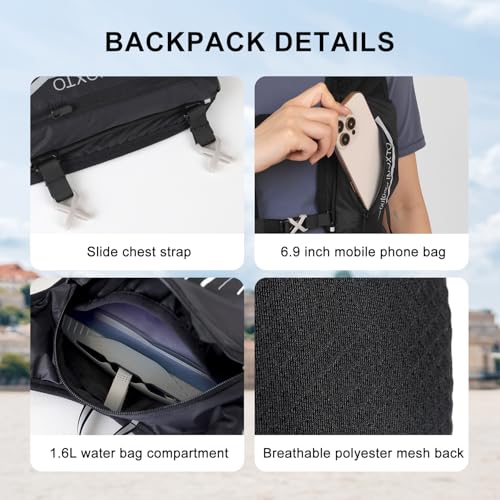 INOXTO Running Hydration Vest Backpack,Lightweight Insulated Pack with 1.5L Water Bladder Bag Daypack for Trail Hiking Running Cycling Race Marathon for Women Men - color: Dark Black