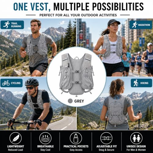 Running Hydration Vest Backpack with 1.5L Bladder for Men Women - color: grey, size: without hydration