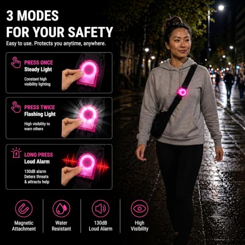 Clip-On Personal Safety Alarm 130dB for Women with LED Strobe - color: Hot Pink