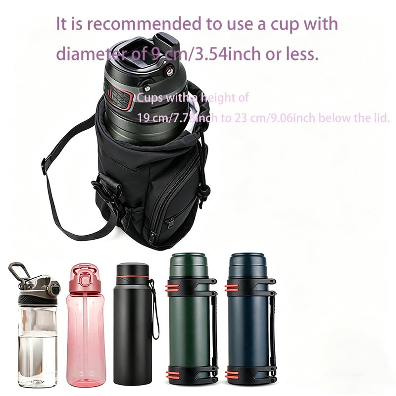 Initail Water Bottle Holder with Strap, Adjustable Multi-Function Water Bottle Bag for 32oz/40oz, Lightweight Shoulder Carrier for Hiking, Travel, Sports, and the Gym - color: BK-L