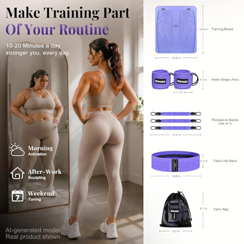Glute Workout Equipment, Ankle Resistance Bands with Cuffs & Fabric Bands Set for Women, Exercise Board for Kickbacks,Glutes, Hip Thrusts, Thighs & Legs Workout,Portable Home Gym Fitness