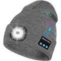 Bosttor Bluetooth Beanie Hat with Light, Headlamp Cap with Headphones and Built-in Speaker Mic, Gifts for Men Women Teen - color: Grey