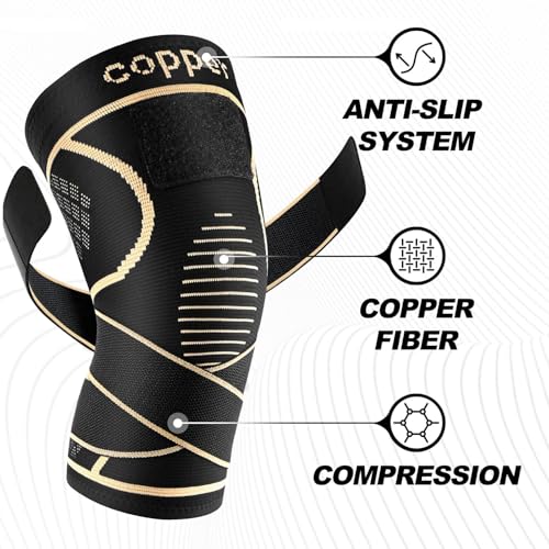 JHVW Copper Knee Brace for Women Men 2-Pack, Knee Compression Sleeve with Straps, Knee Braces for Knee Pain, Knee Support for Running Working - size: X-Large
