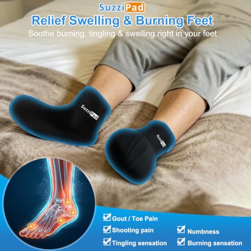 SuzziPad Cold Therapy Socks, Adjustable Ankle Ice Pack Wrap for Chemo, M - size: S