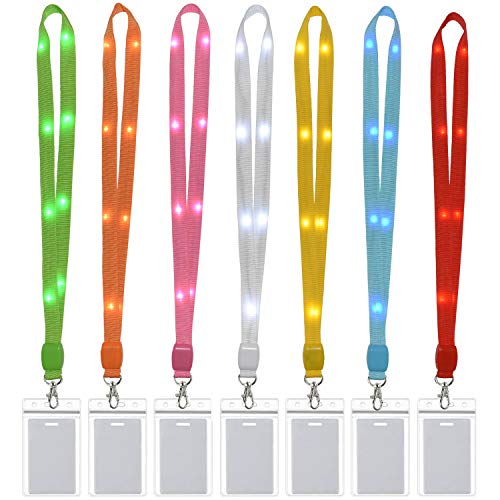 LED Light Up Flashing Cruise Lanyards Keychain Key Holder Christmas Neck Straps Gifts Party Favors Necklace - color: 7 Pack Colorful With 7 Pack Plastic Badge Holder