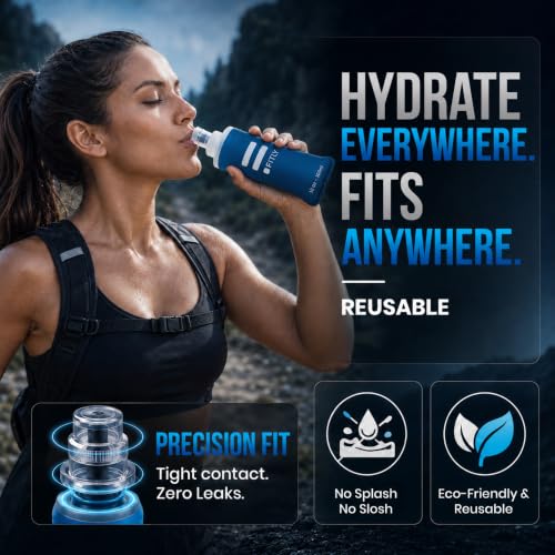 FITLY Soft Flask Running Water Bottle - Collapsible Hydration Flask - color: Petrol Blue, size: 10 Ounces