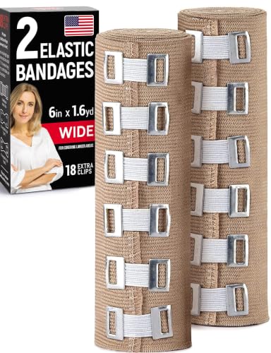 Premium Elastic Bandage Wrap - 2pk - 6 in x 15ft - Wide + 18 Extra Clips - size: 2 Pack (6in)