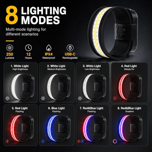 3-in-1 Headlamp, Portable Night Running Light, Magnetic Work Light, Rechargeable LED Foldable Flashlight with 8 Light Modes, Ideal for Dog Walking, Night Running, Camping & Hiking