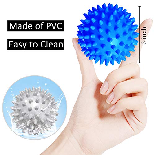 Benvo Spiky Massage Balls Pack of 3 Muscle Roller Lacrosse Balls for Plantar Fasciitis Back Shoulder Pain Relief Foot Muscles, Trigger Point Yoga, Deep Tissue, Stress Reflexology (Silver/Blue/Purple)