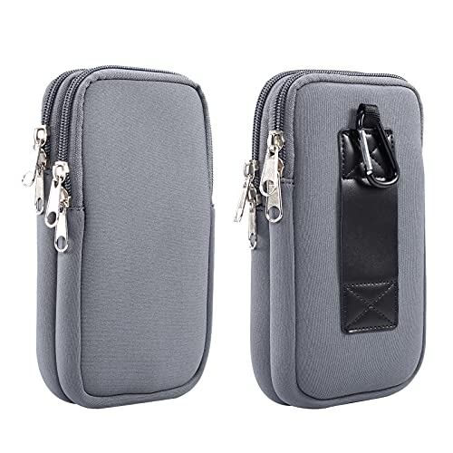 Dual Layer Universal Neoprene Cell Phone Sleeve, Zip Wallet Belt Loop Holster for iPhone 17 16 15 14 13 12 11 Pro Max Samsung Galaxy A17 16 S26 Ultra Google Pixel 10 Pro XL OnePlus 15 (Gray) - color: Gray