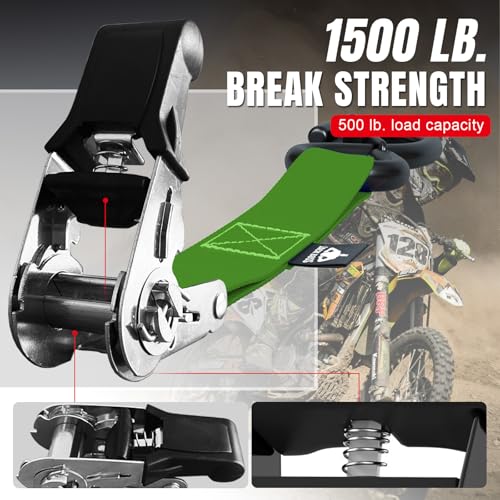 Jack Boss Ratchet Tie Down Straps Set,1500 lbs Break Strength, 1" x 15' Heavy Duty Ratchet Straps with 4X Soft Loops Padded Handles Coated S Hook, Fits for Moving Appliances Motorcycle ATV Truck,Green - color: Green-4pcs