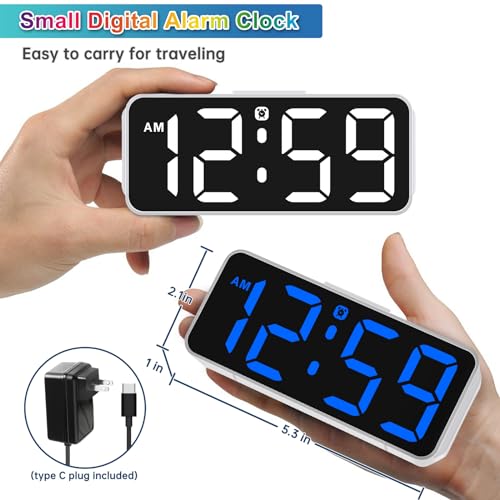 Peakeep Small Cute Digital Alarm Clock Plug in for Kids Bedroom Bedside - color: White With Colorful (Plug-in, Ultra-compact)