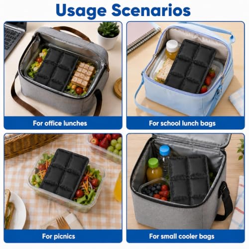 4 Pack Flexible Ice Packs for Lunch Boxes & Coolers, Lightweight - color: Black