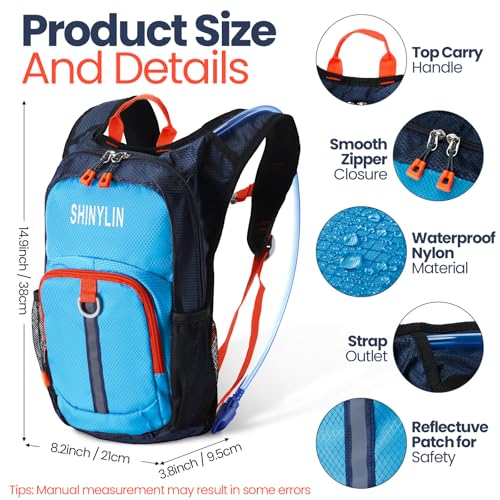 Shinylin Kids Hydration Backpack with 1.5L Water Bladder Hiking Backpack Lightweight for Boys or Girls Children Biking Climbing Running Cycling - color: Blue, style: Classic