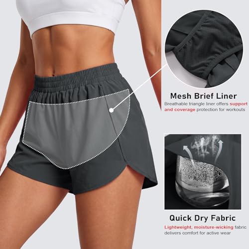 MAGCOMSEN Women's Running Athletic Shorts Zipper Pocket Quick Dry Liner - color: Dark Grey, size: X-Small