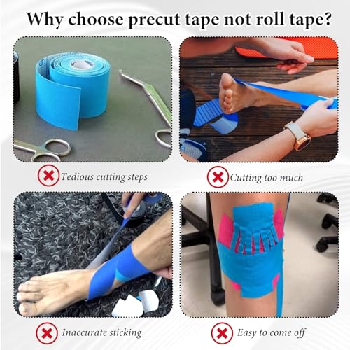10 PCS Precut Kinesiology Tape for Ankle Cotton Elastic Athletic Ankle Tapes Comfort Breathable Waterproof Tape Sprain Pain Relief Ligament Muscle Provide Support Stability Marathon (Black)