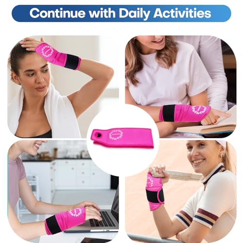 Wrist Ice Pack Wrap for Carpal Tunnel Relief, Gel Ice Pack for Injuries - color: Hot Pink