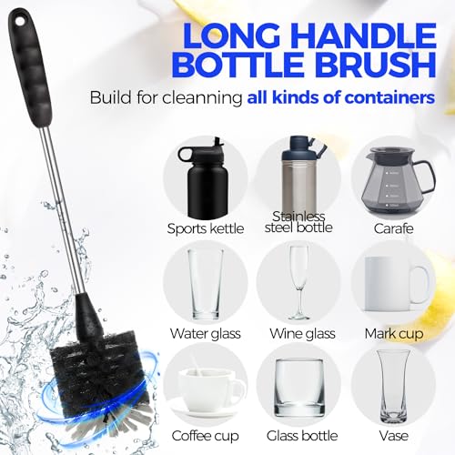 Holikme 4 Pack Bottle Brush 14" Stainless Steel Straw Cleaner Brush,Black - color: Black