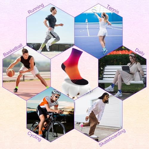 NIcool Cycling Socks For Men, 1/3 Pairs Bright Seamless Compression Running Crew Socks Youth Cushioned Tennis Quarter Socks - color: 1 Pair Blue Gradient; 1 Pair Purple Gradient;1 Pair Bright Pink Gradient
