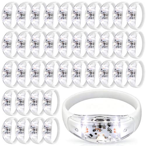150 Pcs LED Glow Bracelets Sound Activated Light Up Bracelets for Adults Glow in the Dark Party Supplies Birthday Party Favors for Christmas, Halloween, Rave, New Year, Concert - color: White