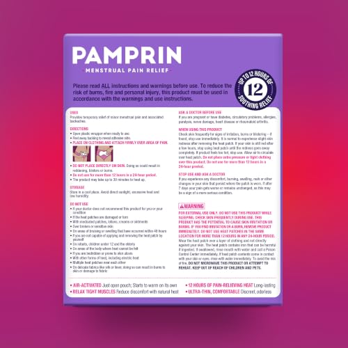 Pamprin Heat Relief Menstrual Patches for Portable Menstrual Pain Relief of Cramps and Backaches, 3 Count - style: Heat Patches