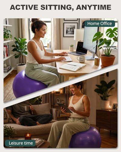 Trideer Yoga Ball for Exercise, Pregnancy, Exercise Ball, Pump Included - color: Purple, size: L(23-26ines/58-65cm)