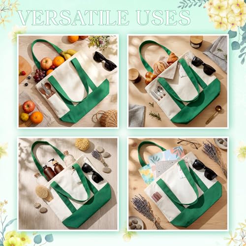 Shinylin Mini Canvas Tote Bags with 2 Pockets - color: Green and Beige