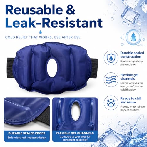 Knee Ice Pack Wrap, Reusable Hot & Cold Compress with Adjustable Straps, Flexible Gel Pack for Knee, Elbow & Ankle, Cooling and Warming Comfort for Daily Use