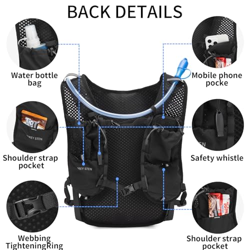 Carey Sten Lightweight Hydration Backpack Running Vest with 1.5L Water Bag - color: Black
