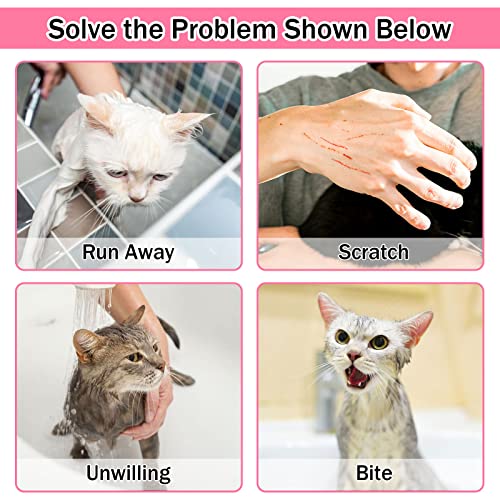 JULMELON 10PCS Cat Bathing Bag Adjustable Shower Washing Net Grooming Set - color: Pink+Grey