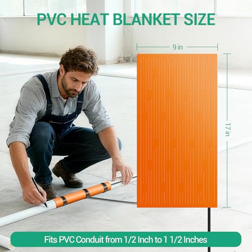 PVC Pipe Heating Blanket 17 * 9 in, Silicone Electric Pipe Bender Heater with Thermostat, 120V Pipe Heating Mat for Bending PVC & Plastic Pipes, 6.6ft Cord with 3 Hook and Loop Straps