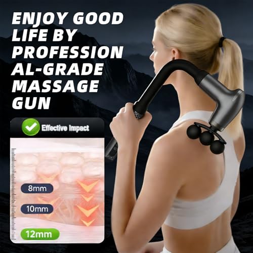 Massage Gun with Upgraded Extension Handle, Back Massager for Pain Relief Deep Tissue, 12MM Percussion Less-Shock Neck/Foot/Leg/Shoulder Massager, 9 Speed Levels & 5 Replaceable Heads (Space Silver) - color: Space Silver