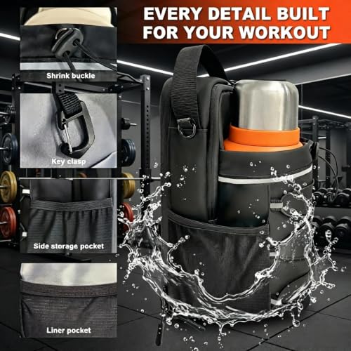 Magnetic Gym Bag , 20/36/46oz Heavy -Duty Magnetic Gym Bag with Strong Magnets, Sports Crossbody Water Bottle Holder with 5 big Pocket & Shoulder Strap,Sling Bag for Travel, Gym Accessories