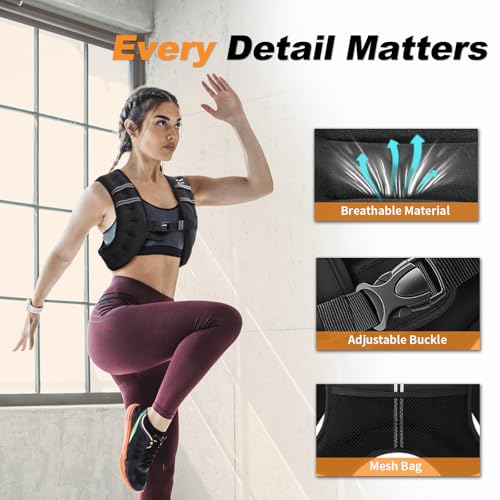 VBSD Weighted Vest Woman 6lb/8lb/12lb/16lb/20lb/25lb/30lb Weight Vest for Women Men Body Weight Vests for Walking Strength Training Running Workout Jogging Fitness - color: Black, size: 8LB