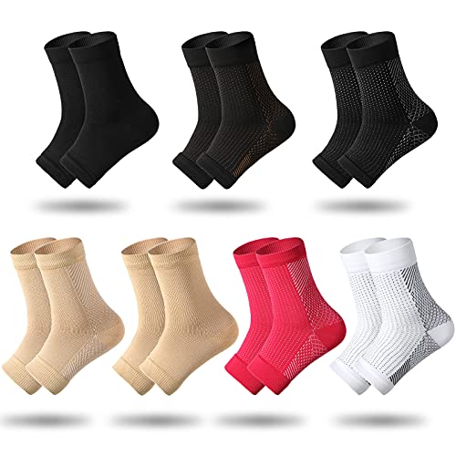 Geyoga 7 Pairs Ankle Compression Sleeves Ankle Brace Socks Plantar Fasciitis Relief Sock with Foot Arch Support for Women Men Relieves Foot Heel Pain(Size L, Size XL) - size: Size L, Size XL