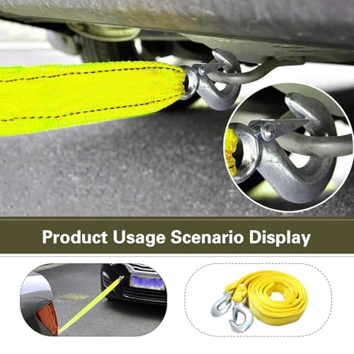 ATV Tow Strap with Hooks, Heavy Duty Nylon Towing Straps, 2" x 13ft 10,000 lbs Capacity Tow Rope, Emergency Towing Straps for Vehicles, Cars, Trucks, ATV, for Roadside Recovery(Yellow)