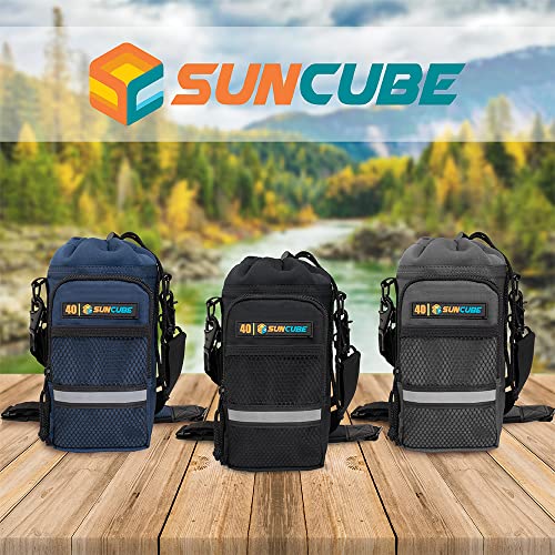 SUN CUBE Insulated Water Bottle Carrier Bag with Strap, Crossbody Sling - color: Navy, size: 40 oz