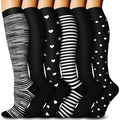 6 Pairs Compression Socks for Women & Men 15-20mmHg Knee High Socks - color: 10 - Black, size: Small-Medium
