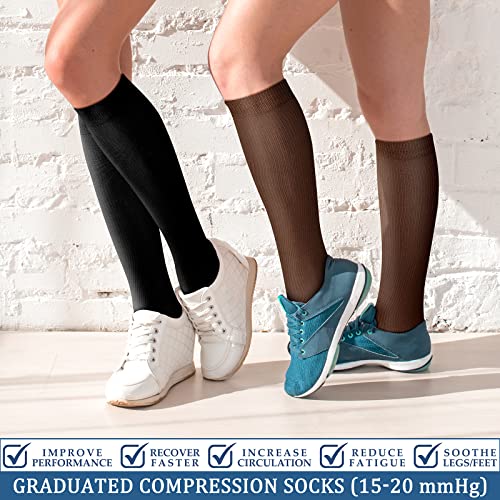 FEYHAY Copper Compression Socks (3 Pairs) 15-20 mmHg Circulation is Best Athletic & Daily for Men & Women, Running, Climbing - color: 13 Black/Coffee/Beige, size: Small-Medium